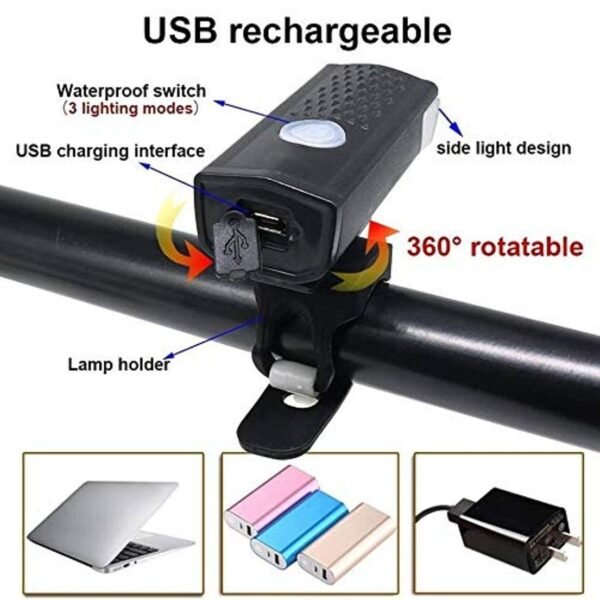 Pro Rocket USB Rechargeable Waterproof - Cycle Light | High 300 Lumens Super Bright Headlight- Cycle Light for Bicycle | Cycle Front Light | Cycle Headlight - Image 3