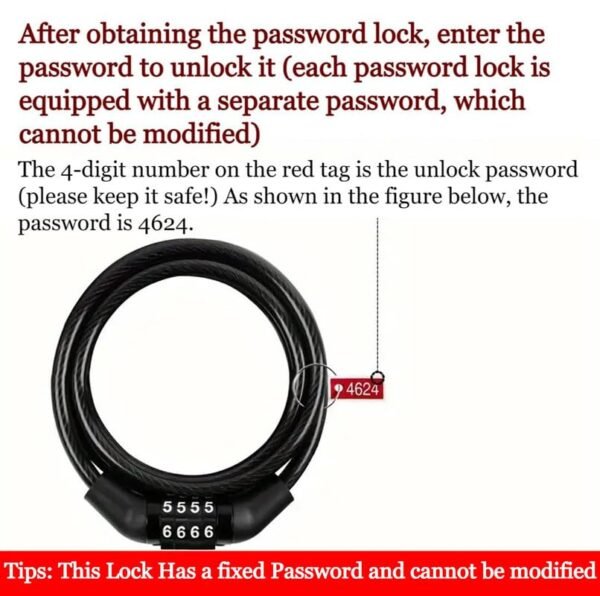 Pro Rocket Advance Heavy Duty Digital Number Lock - Universal Combination Cable Lock for Bike, Helmet, Luggage | Steel Wire, PVC, Plastic | 12x1200 mm, Anti-Theft Security - Image 4