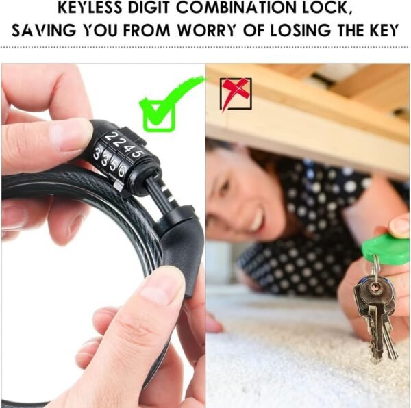 Pro Rocket Advance Heavy Duty Digital Number Lock - Universal Combination Cable Lock for Bike, Helmet, Luggage | Steel Wire, PVC, Plastic | 12x1200 mm, Anti-Theft Security - Image 7