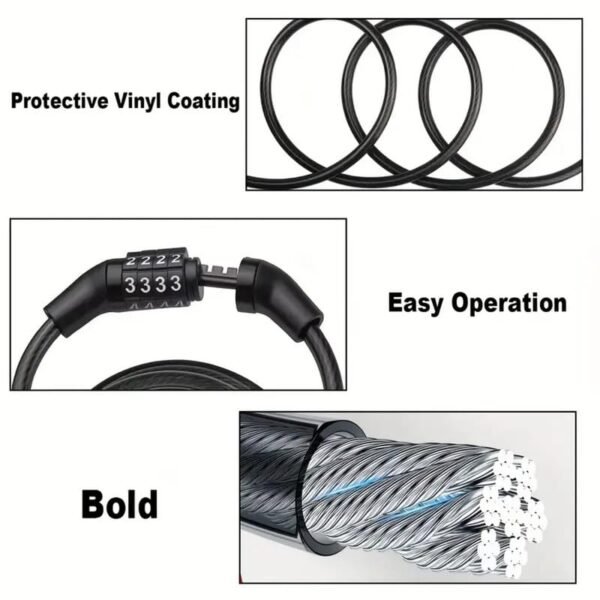 Pro Rocket Advance Heavy Duty Digital Number Lock - Universal Combination Cable Lock for Bike, Helmet, Luggage | Steel Wire, PVC, Plastic | 12x1200 mm, Anti-Theft Security - Image 8